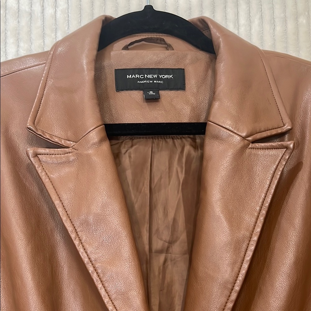 Marc New York Tan Leather Jacket with Classic Lapel